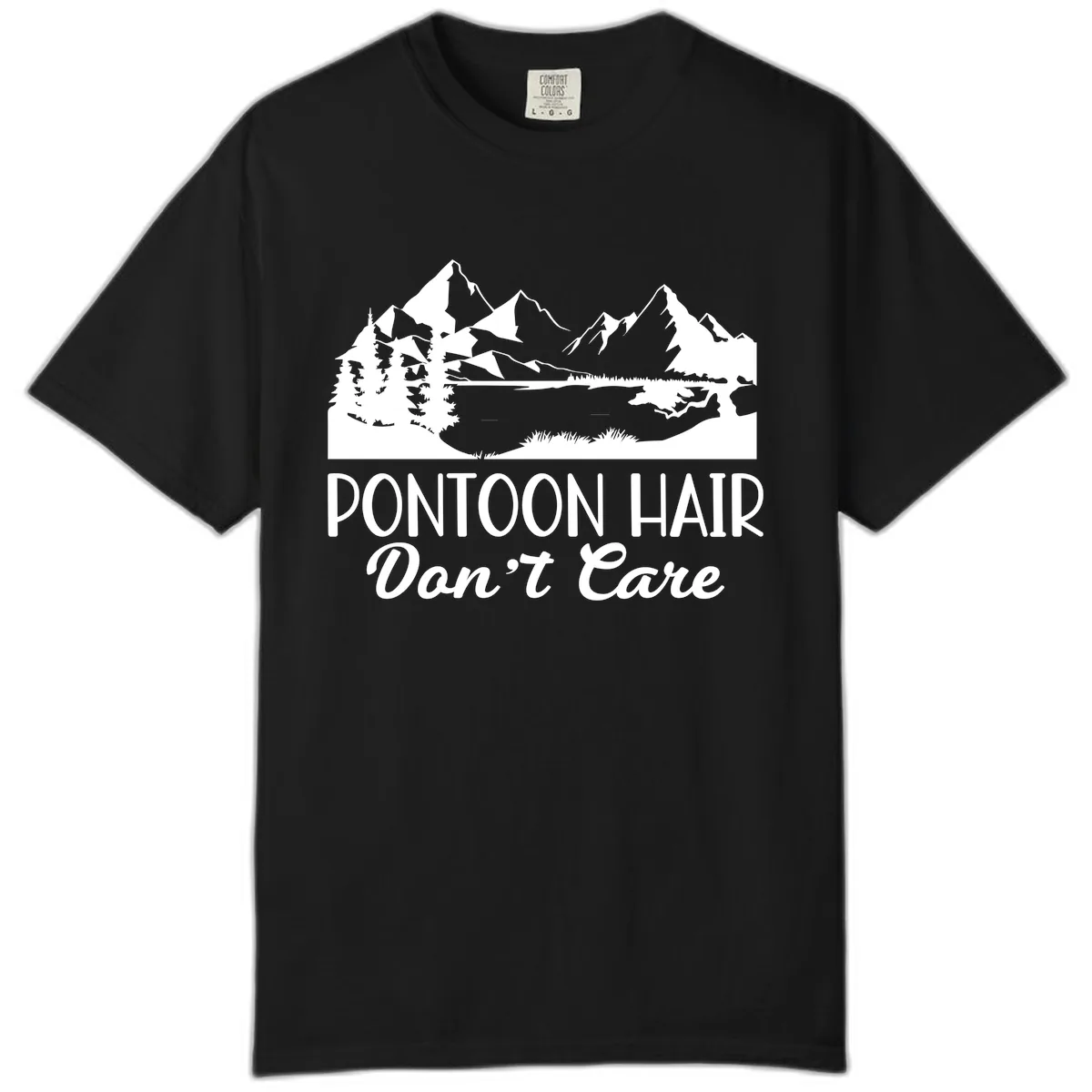 Pontoon Hair Don't Care Mountain Scene Comfort Color in Black