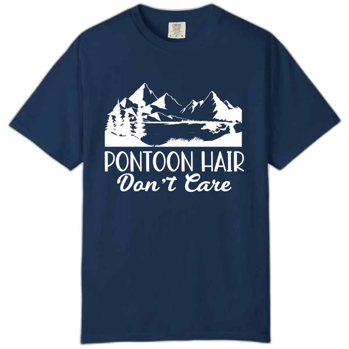 Pontoon Hair Don't Care Mountain Scene Comfort Color in Navy