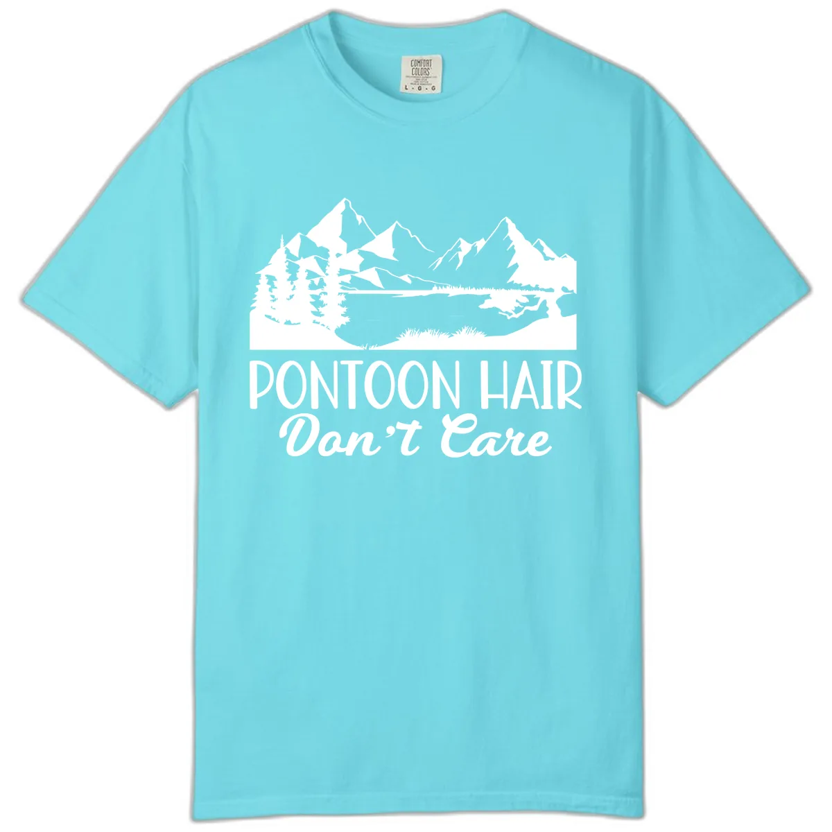 Pontoon Hair Don't Care Mountain Scene Comfort Color in Lagoon Blue