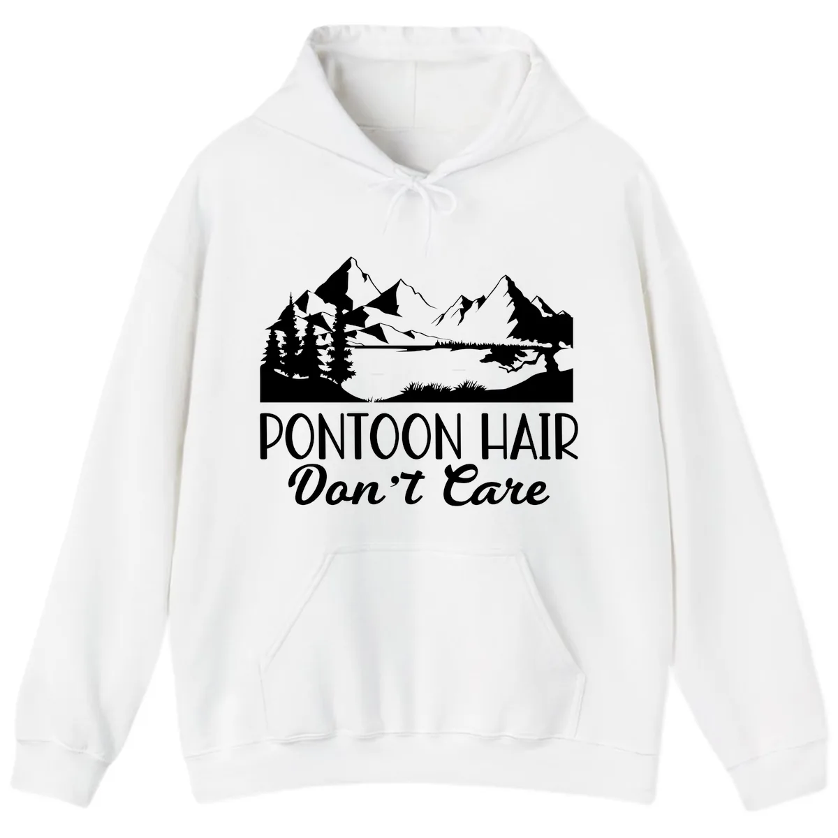 Pontoon Hair Don't Care Mountain Scene Hoodie in White