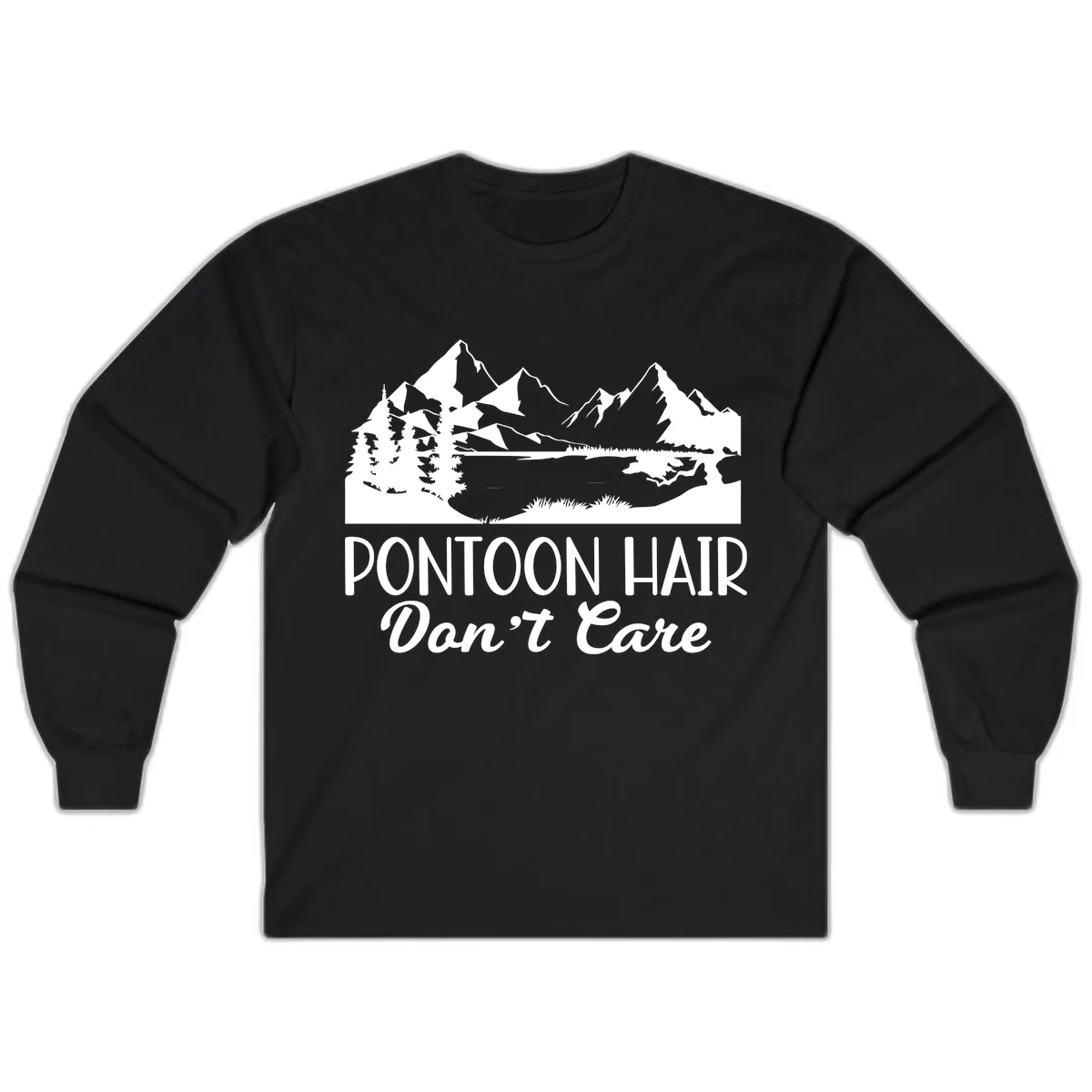 Pontoon Hair Don't Care Mountain Scene Long Sleeve in Black