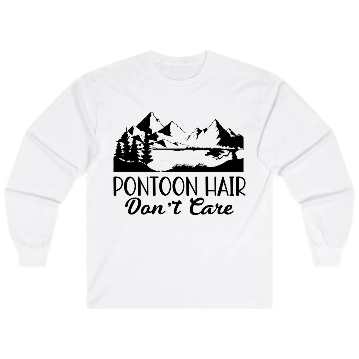 Pontoon Hair Don't Care Mountain Scene Long Sleeve in White
