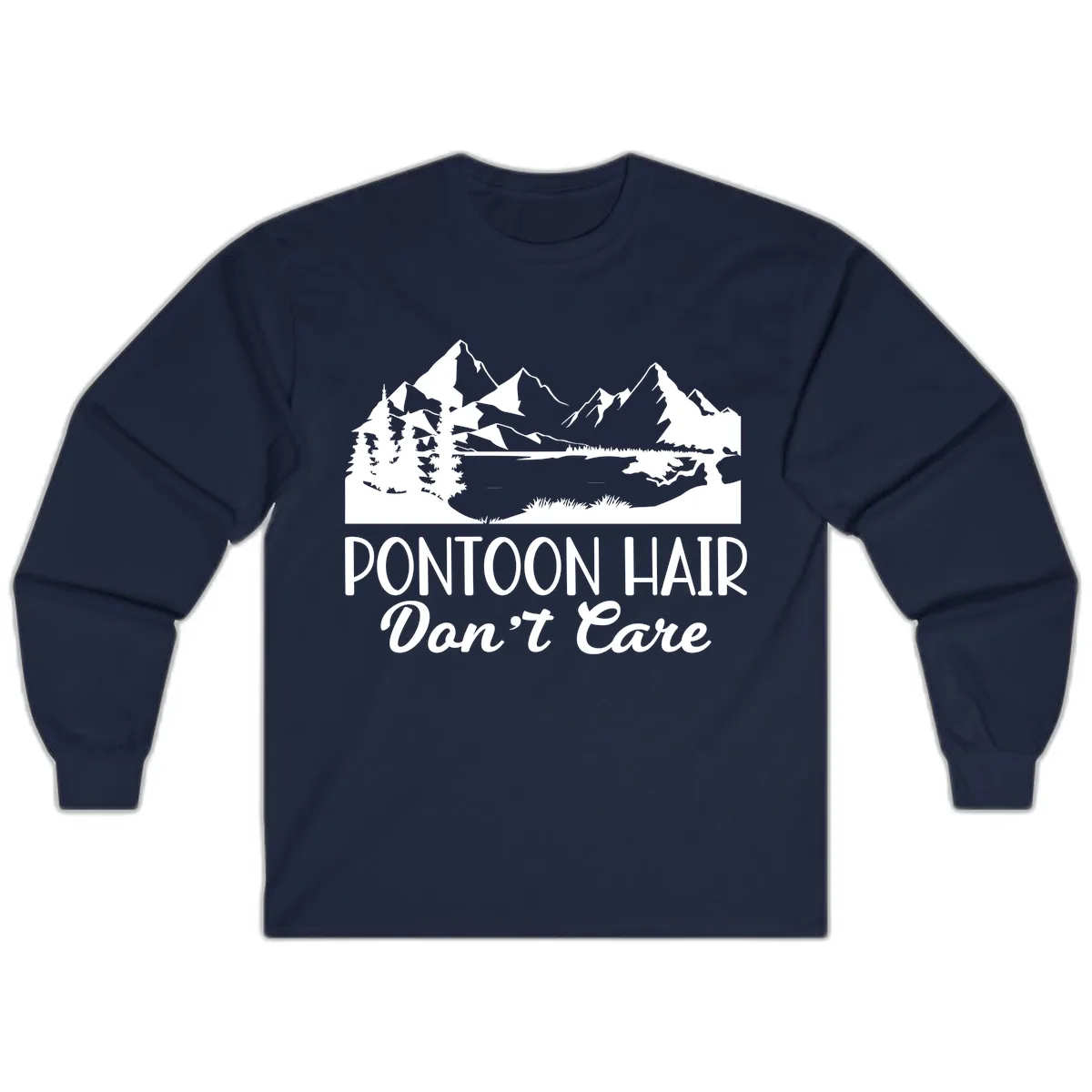 Pontoon Hair Don't Care Mountain Scene Long Sleeve in Navy