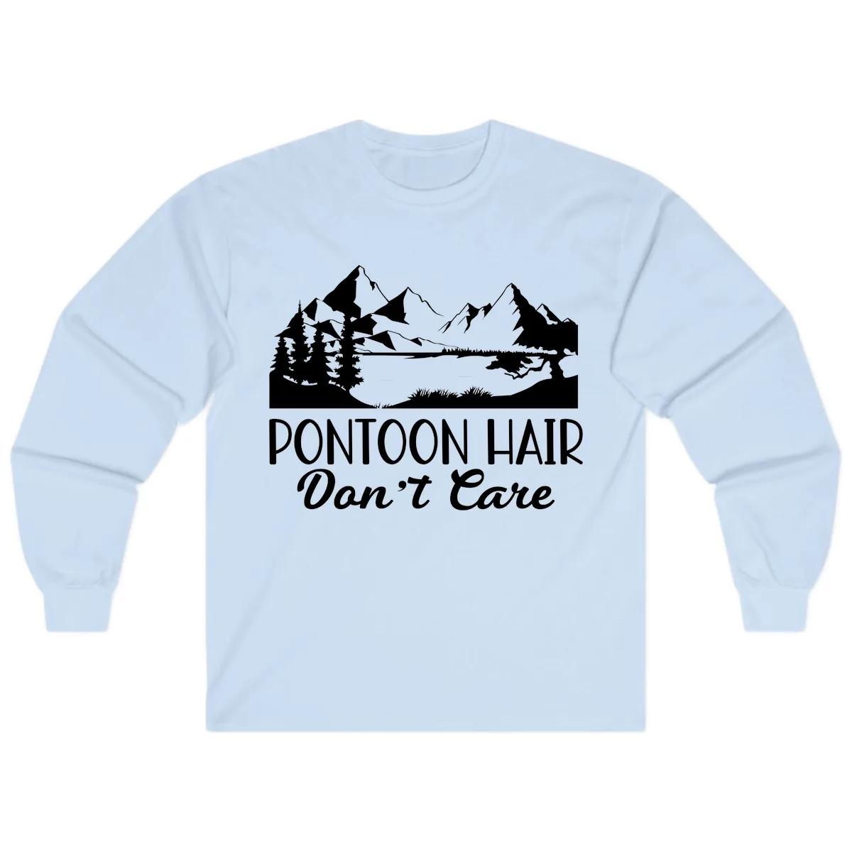 Pontoon Hair Don't Care Mountain Scene Long Sleeve in Light Blue
