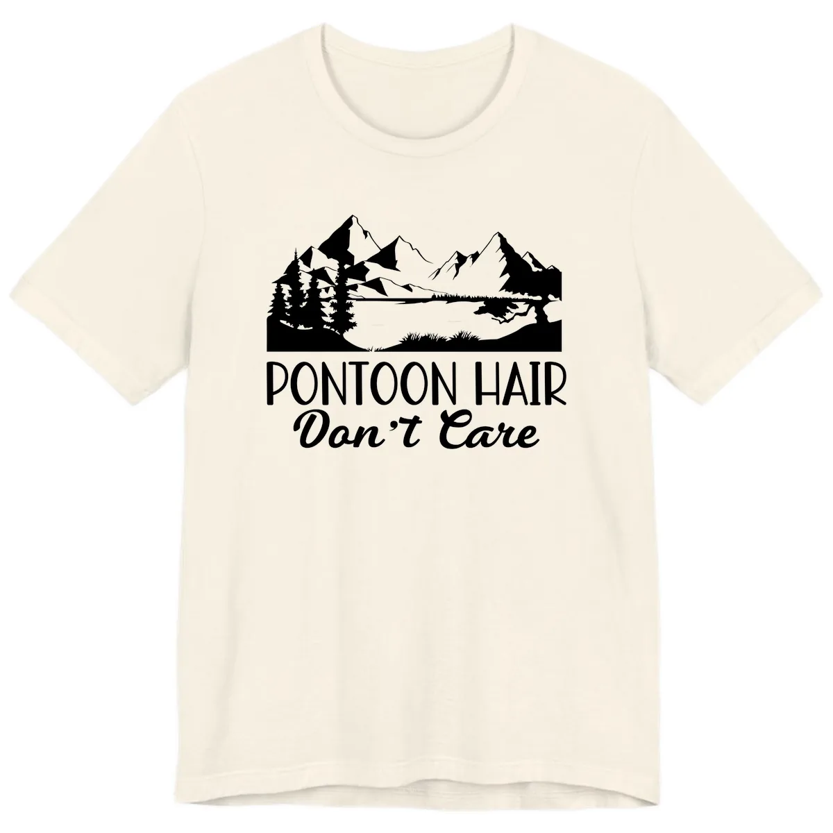 Pontoon Hair Don't Care Mountain Scene Premium T-Shirt in Natural
