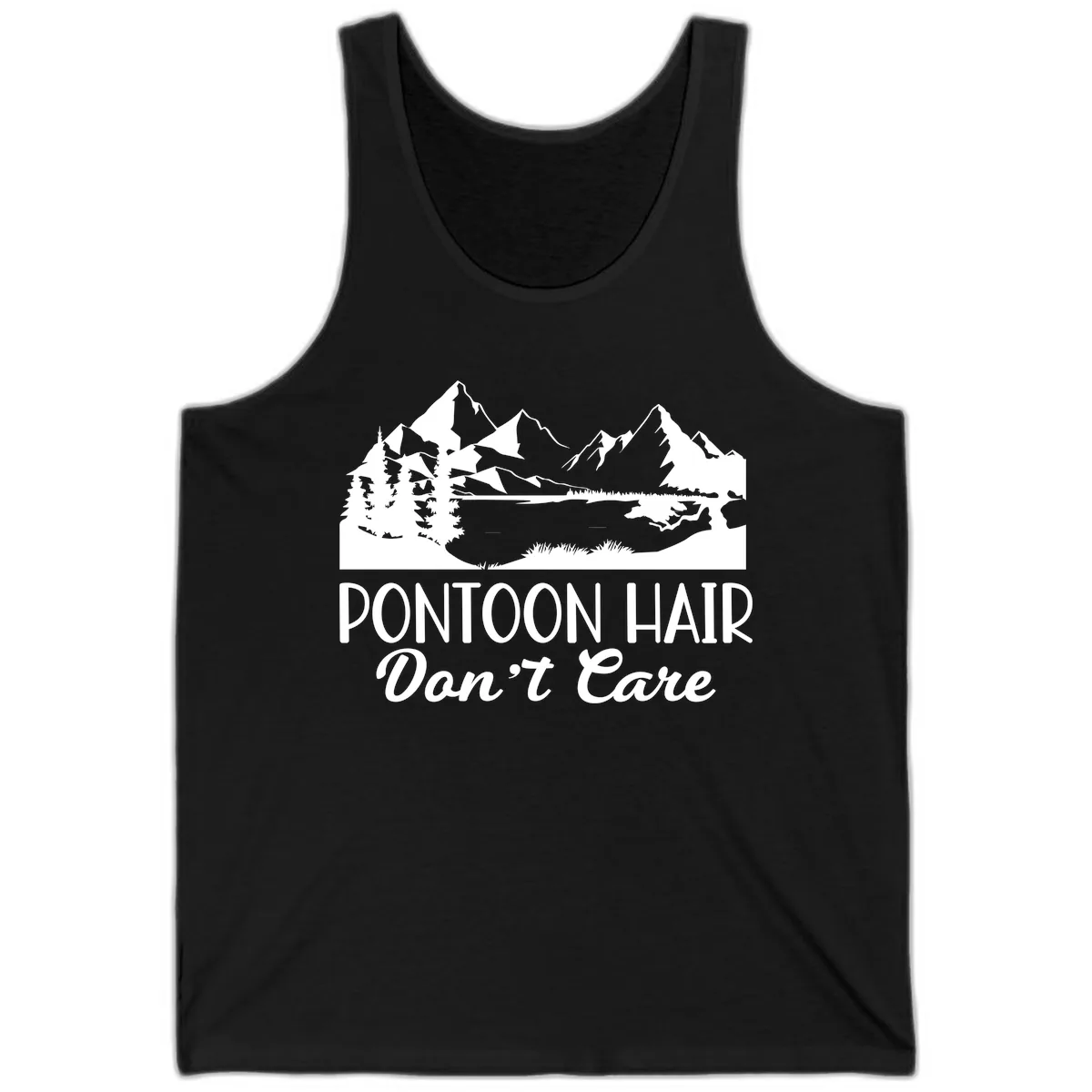 Pontoon Hair Don't Care Mountain Scene Tank in Black