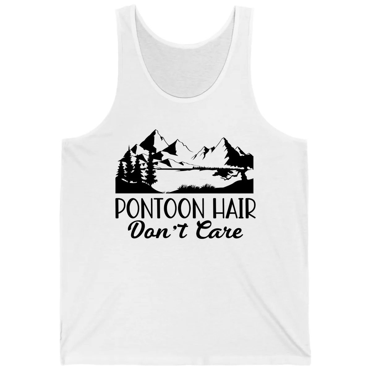 Pontoon Hair Don't Care Mountain Scene Tank in White