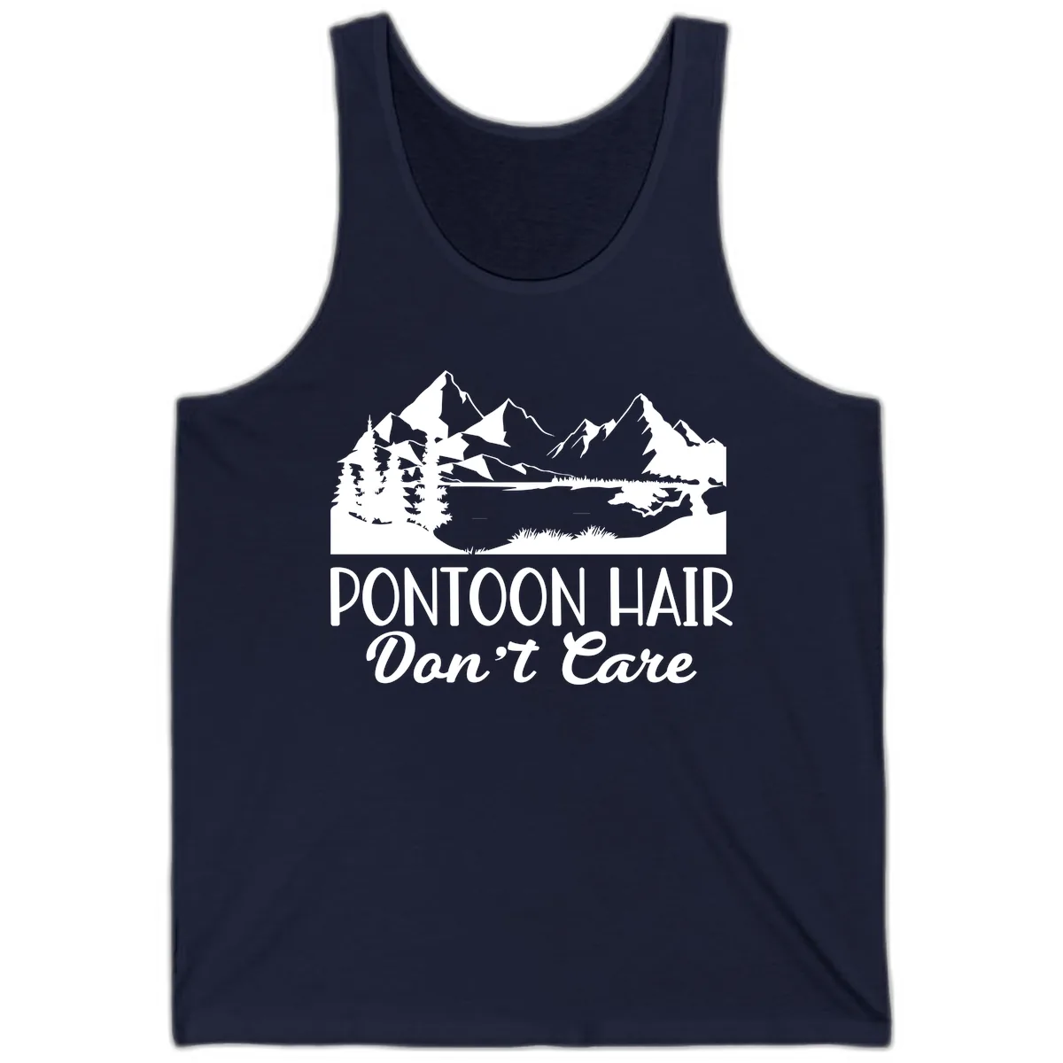 Pontoon Hair Don't Care Mountain Scene Tank in Navy