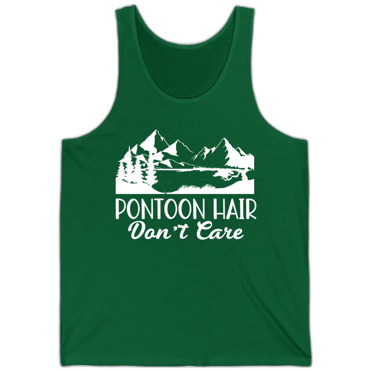 Pontoon Hair Don't Care Mountain Scene Tank in Kelly