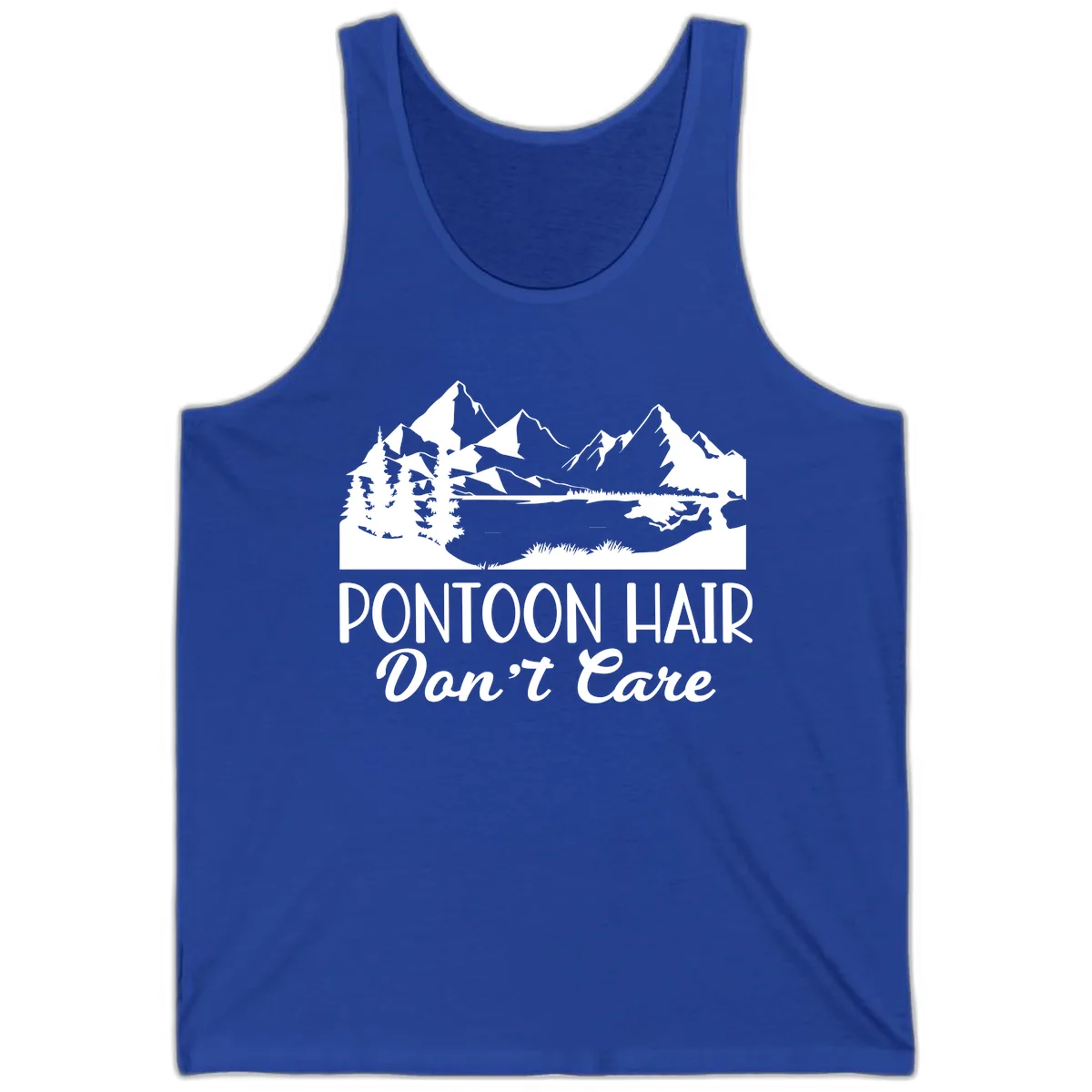 Pontoon Hair Don't Care Mountain Scene Tank in True Royal