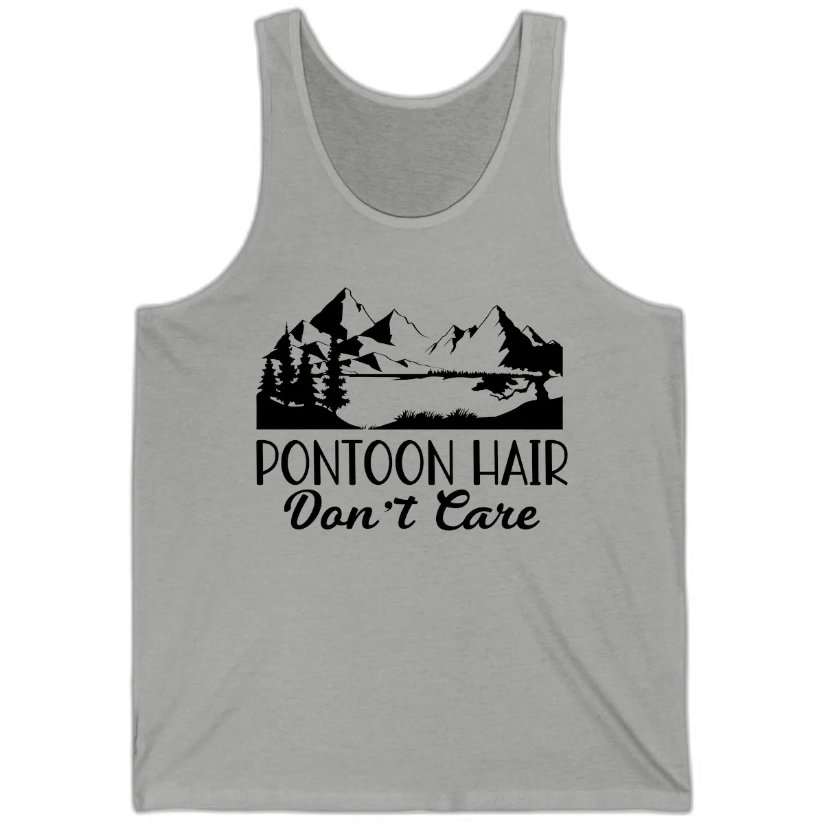 Pontoon Hair Don't Care Mountain Scene Tank in Athletic Heather