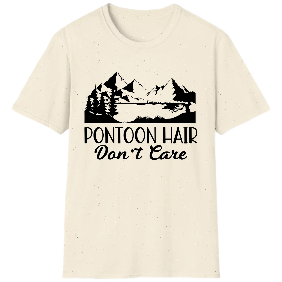 Pontoon Hair Don't Care Mountain Scene T-Shirt in Natural
