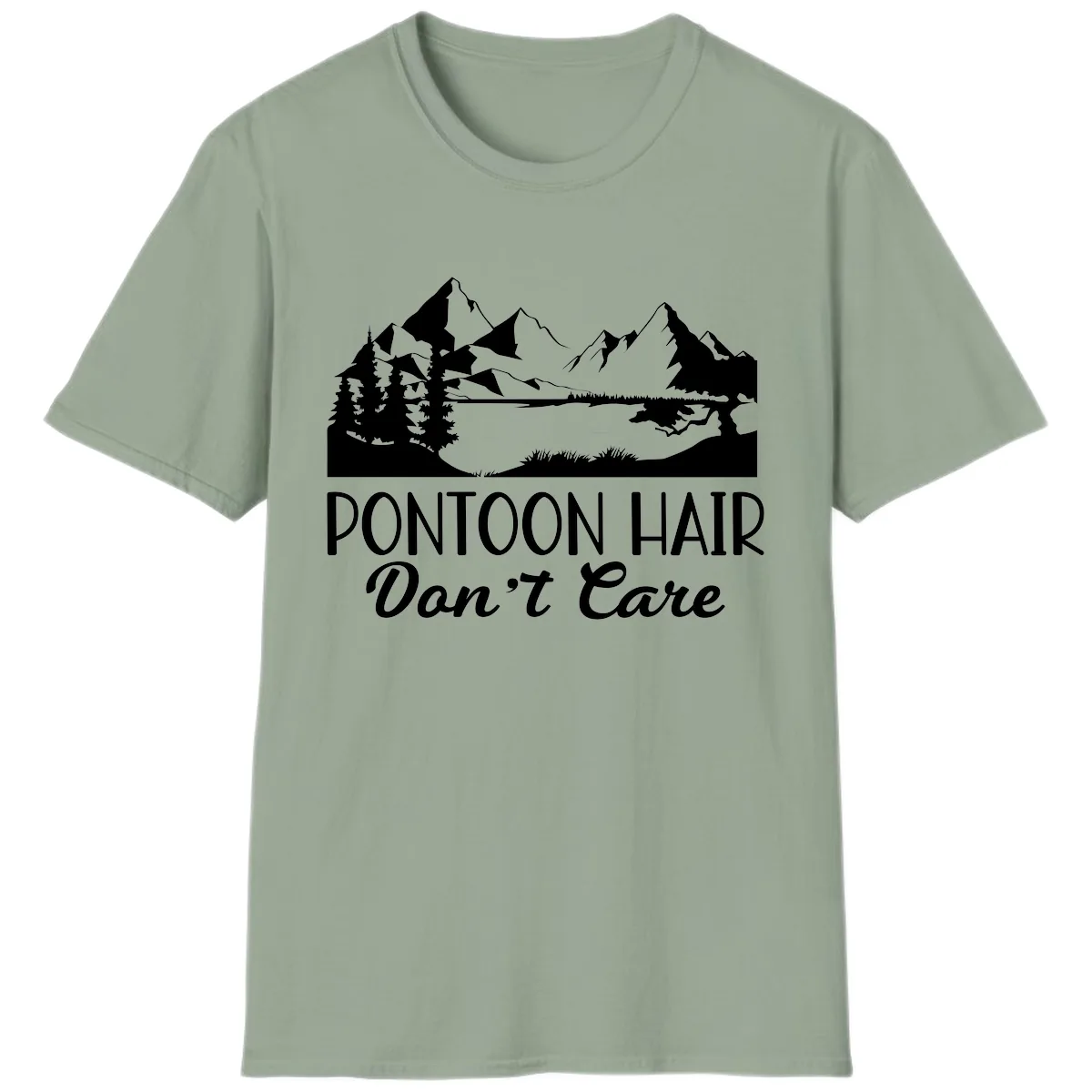 Pontoon Hair Don't Care Mountain Scene T-Shirt in Sage