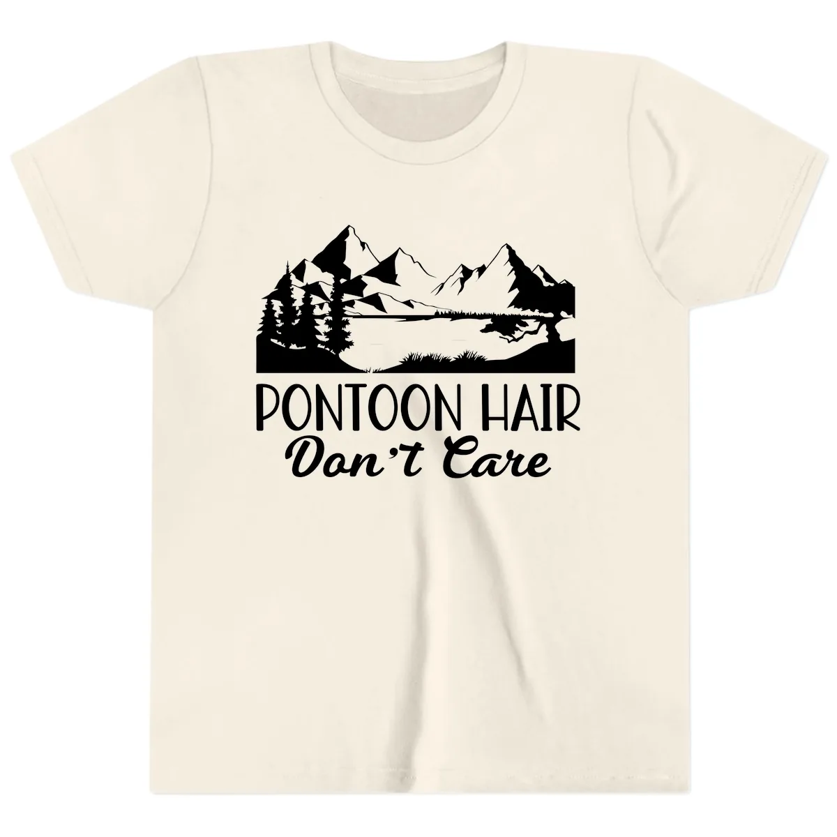 Pontoon Hair Don't Care Mountain Scene Youth T-Shirt in Natural