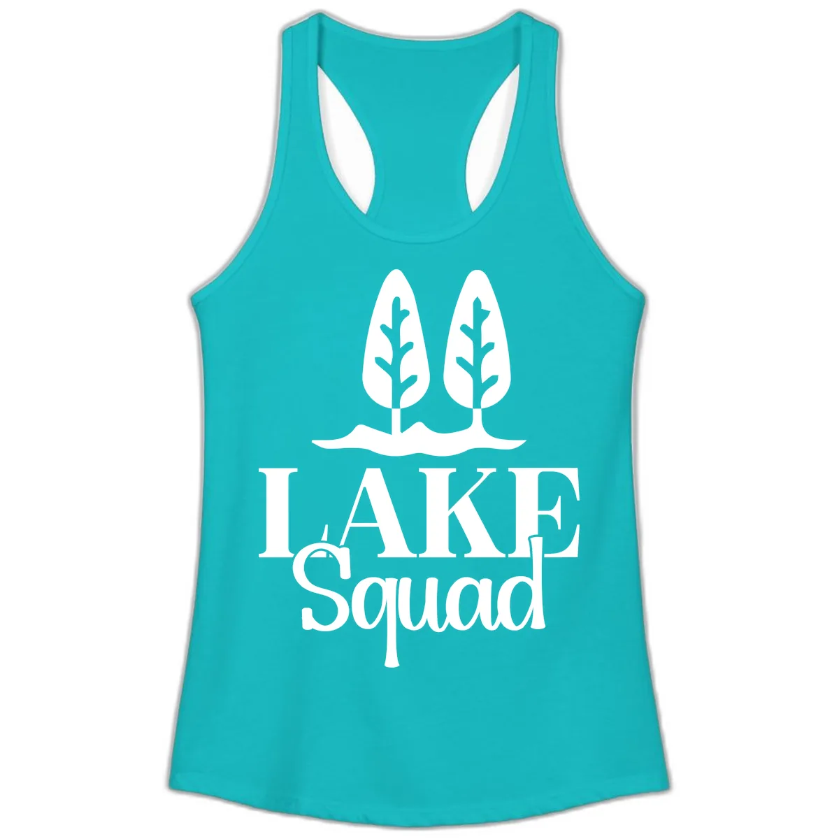 Lake Squad Lakeside Trees Ladies Tank in Tahiti Blue