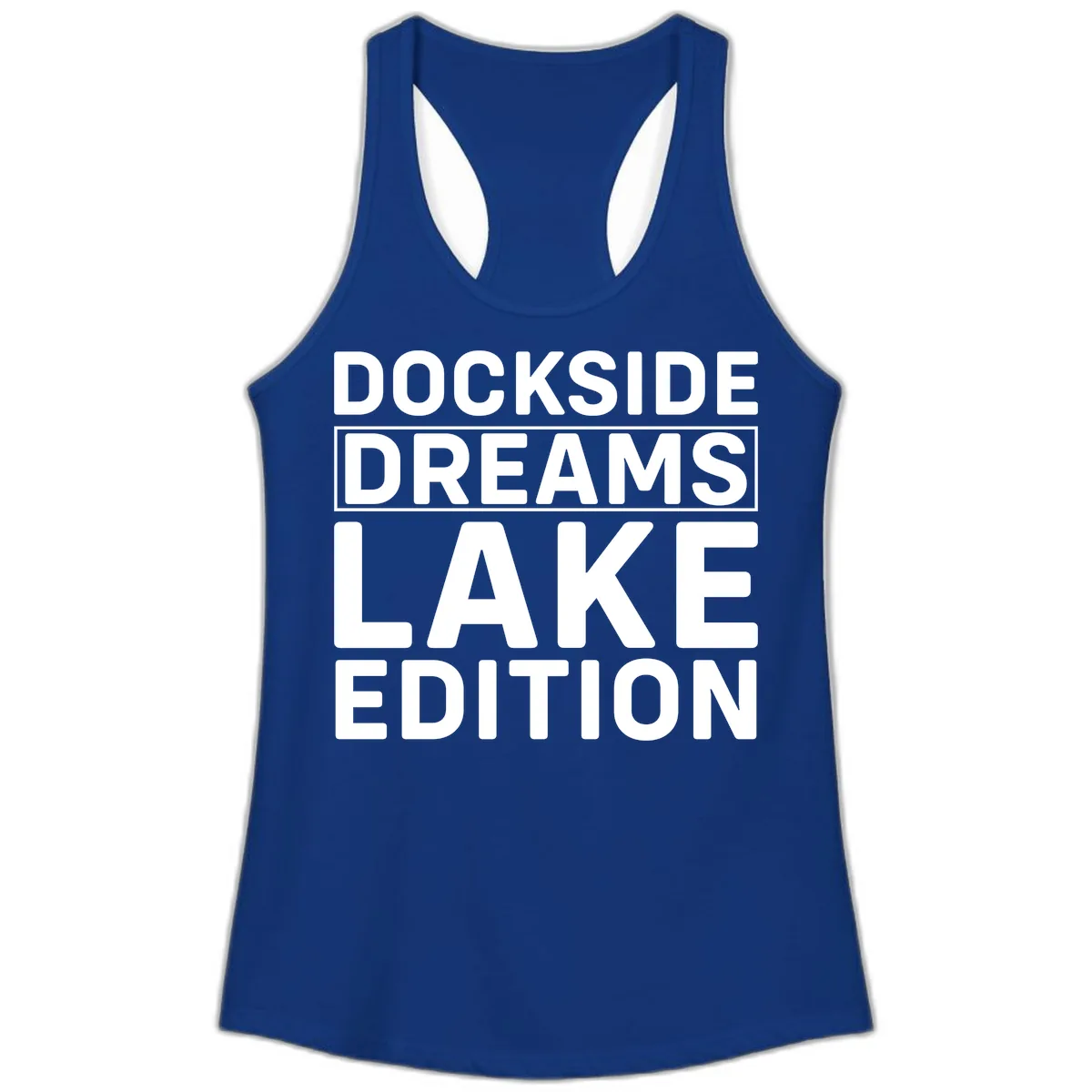 Dockside Dreams Lake Edition Ladies Tank in Solid Royal
