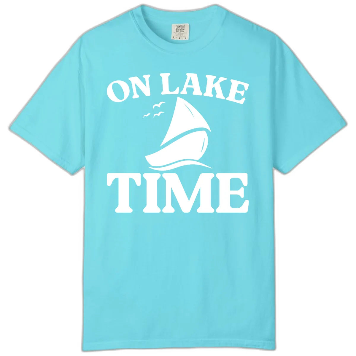 On Lake Time Sailboat Graphic Comfort Color in Lagoon Blue