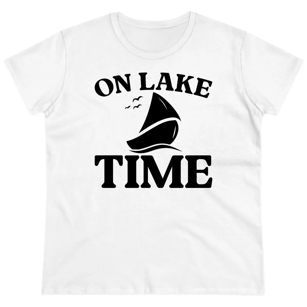 On Lake Time Sailboat Graphic Ladies Tee in White