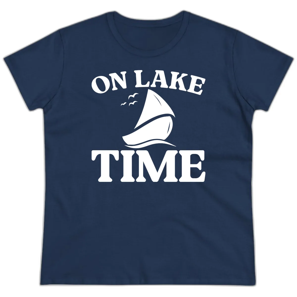 On Lake Time Sailboat Graphic Ladies Tee in Navy