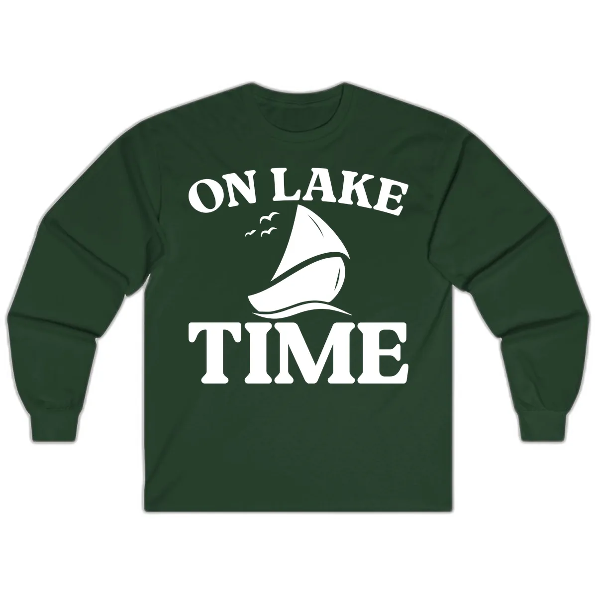 On Lake Time Sailboat Graphic Long Sleeve in Forest Green