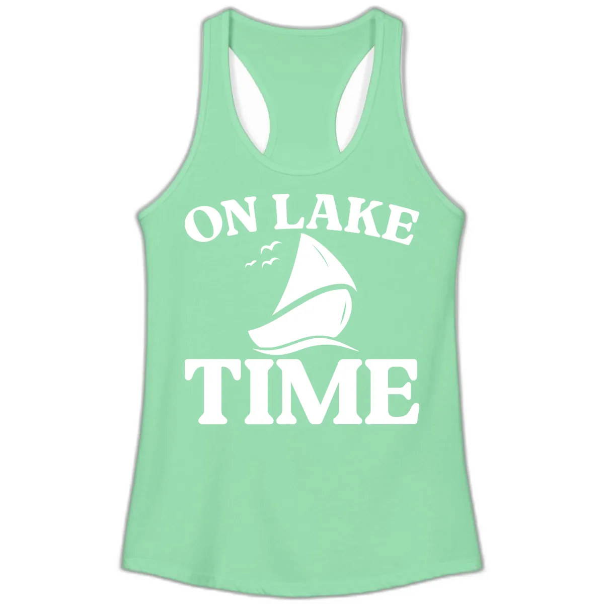 On Lake Time Sailboat Graphic Ladies Tank in Solid Mint