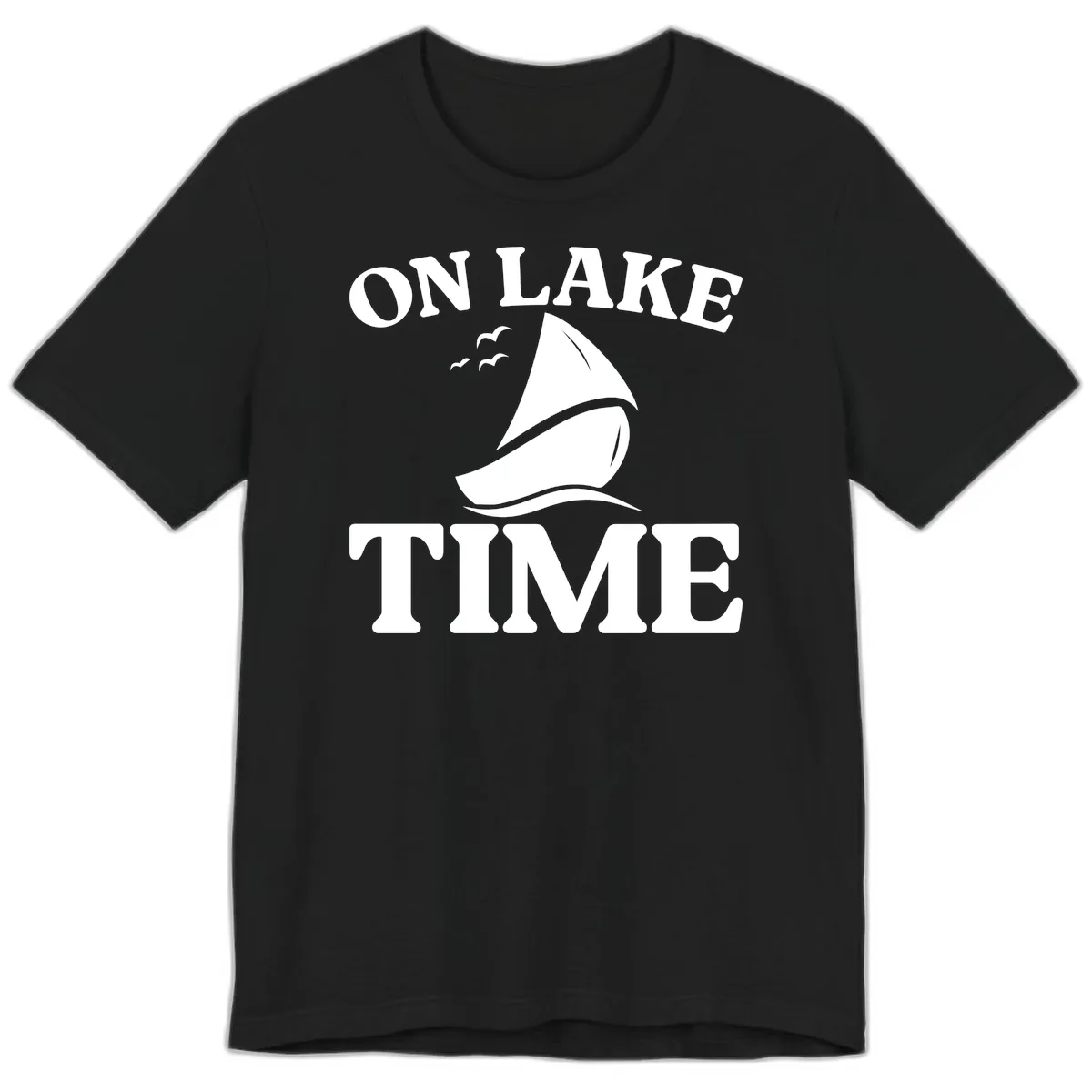 On Lake Time Sailboat Graphic Premium T-Shirt in Black