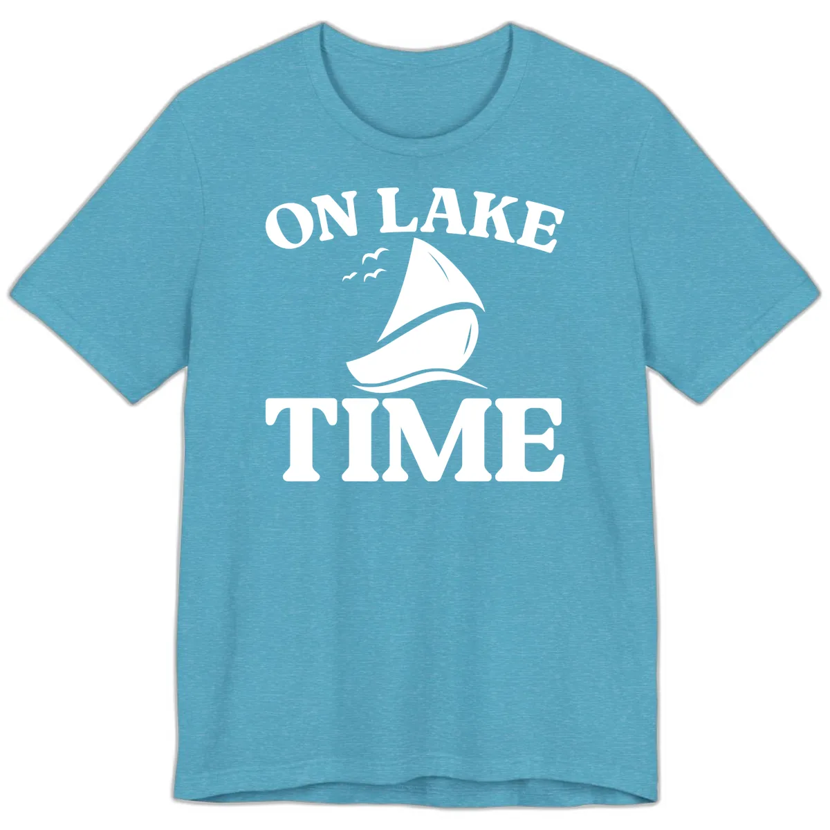 On Lake Time Sailboat Graphic Premium T-Shirt in Heather Aqua