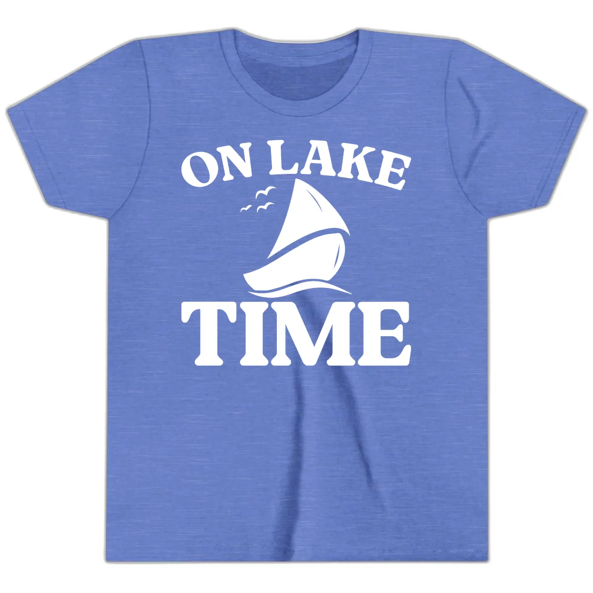 On Lake Time Sailboat Graphic Youth T-Shirt in Heather Columbia Blue