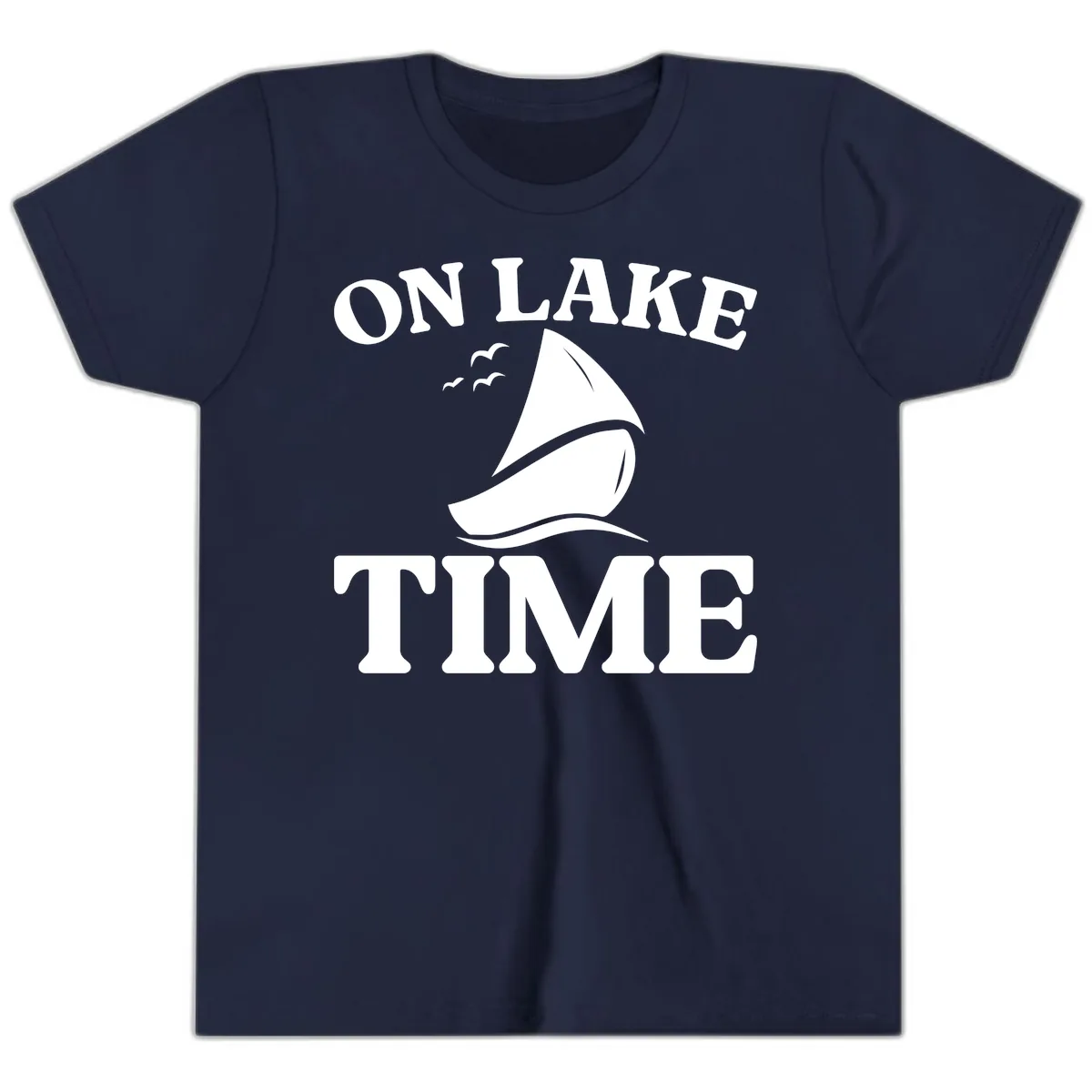 On Lake Time Sailboat Graphic Youth T-Shirt in Navy