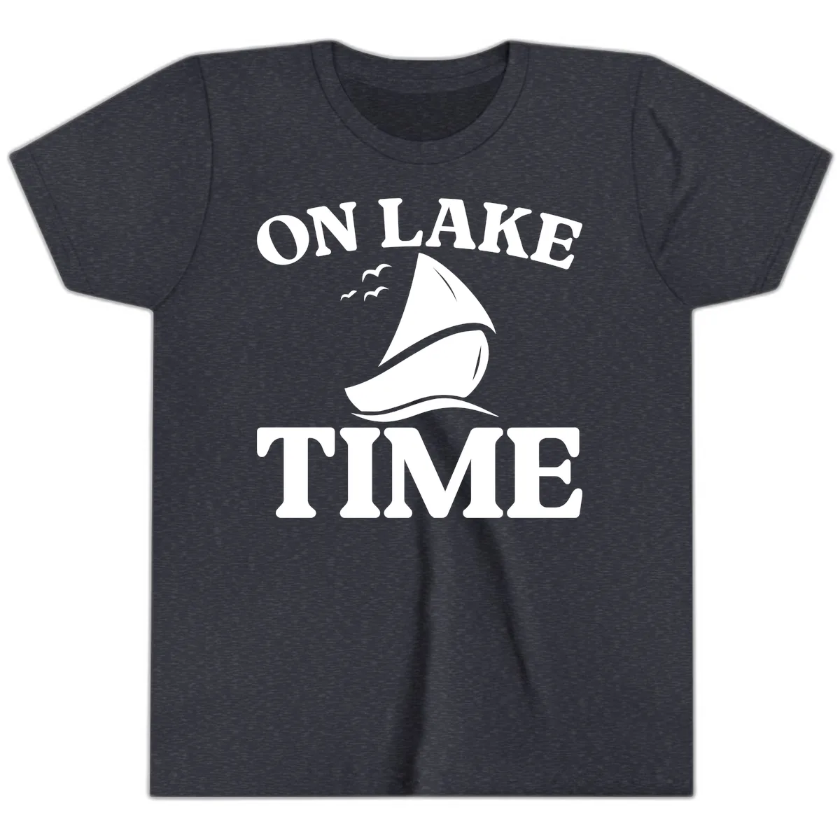 On Lake Time Sailboat Graphic Youth T-Shirt in Heather Navy