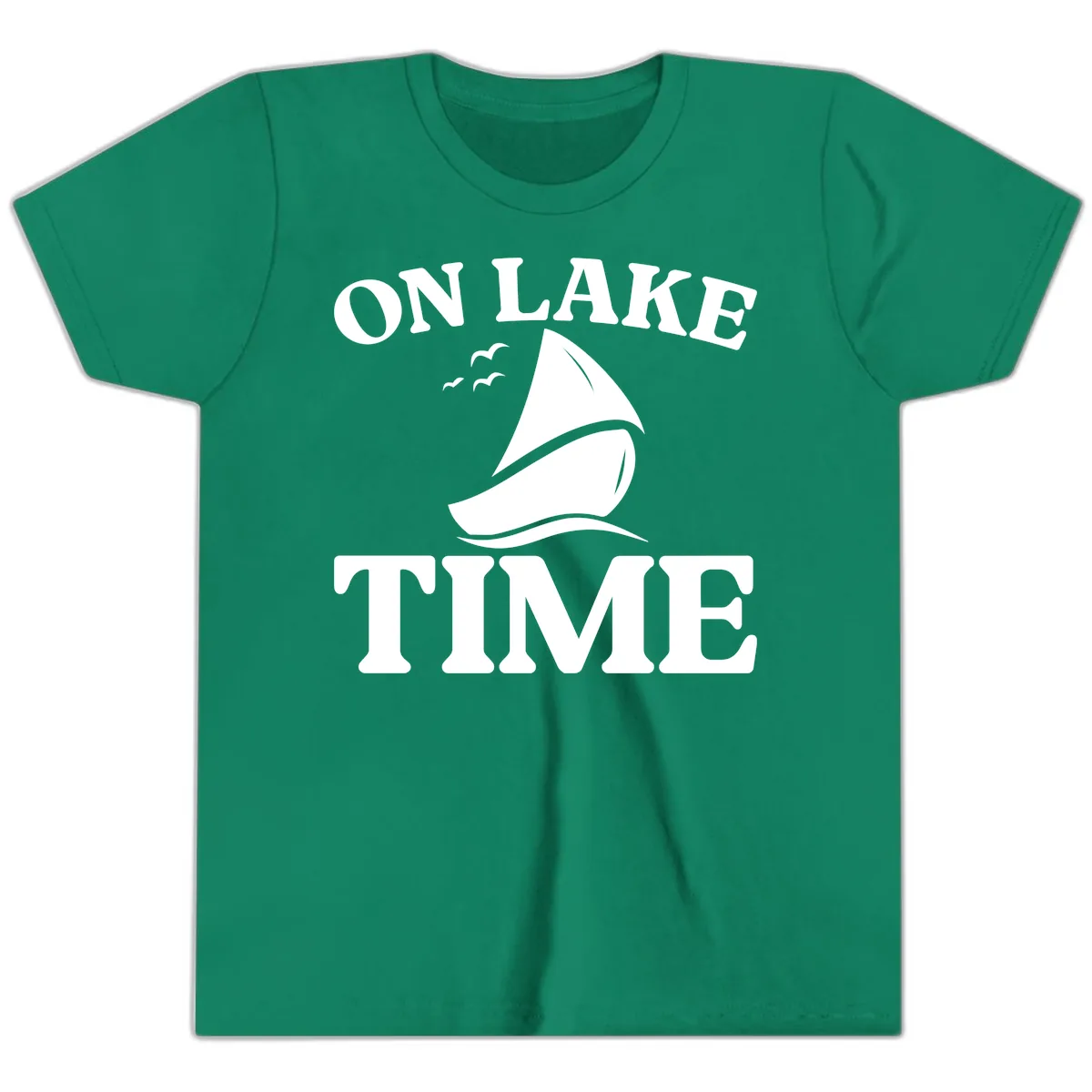 On Lake Time Sailboat Graphic Youth T-Shirt in Kelly