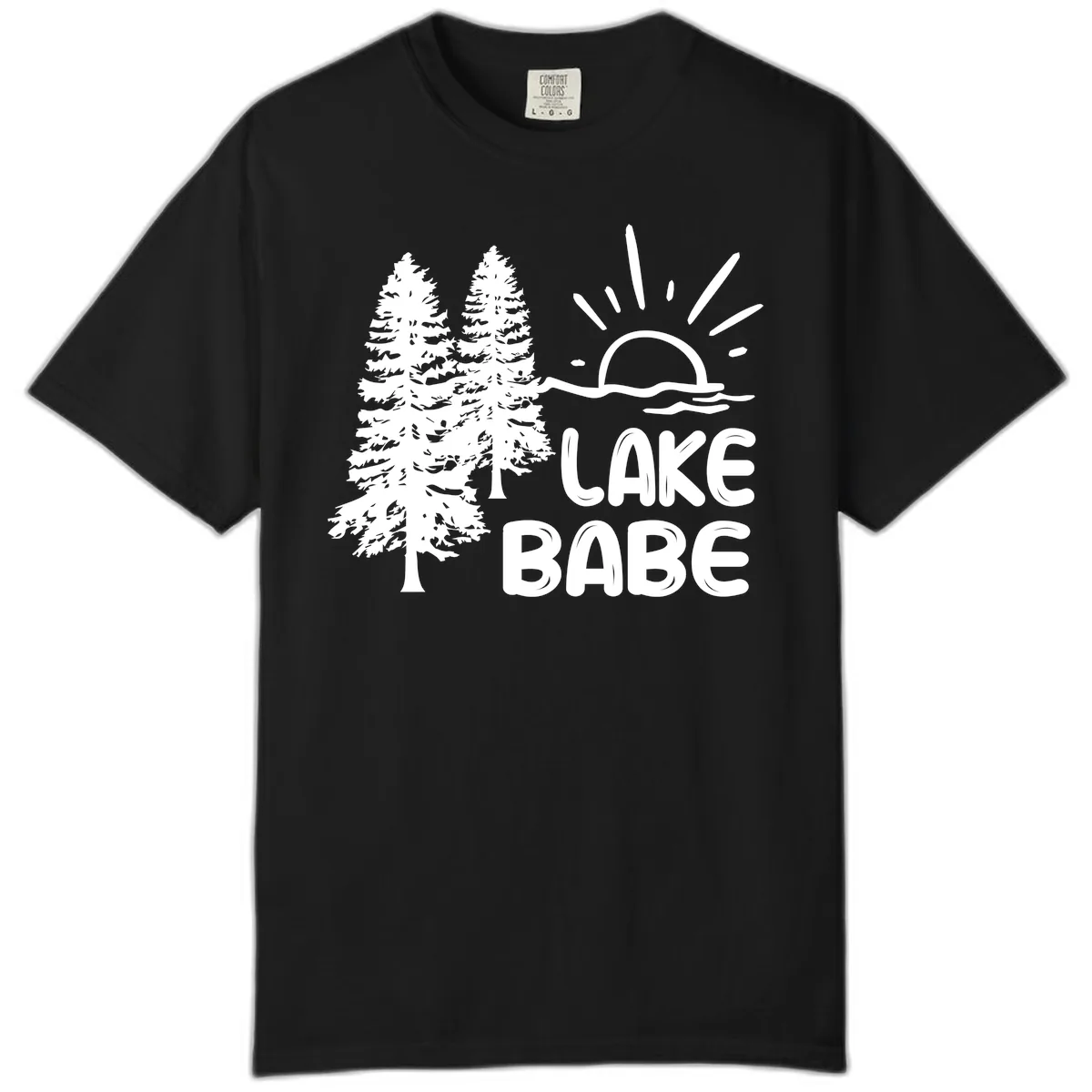 Lake Babe Mountain Trees Sun Design Comfort Color in Black