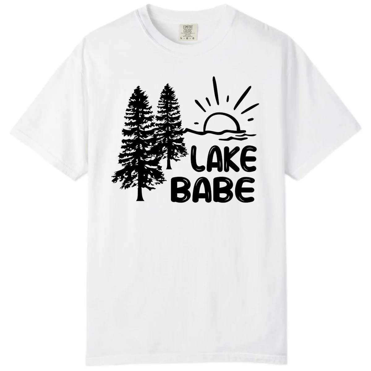 Lake Babe Mountain Trees Sun Design Comfort Color in White