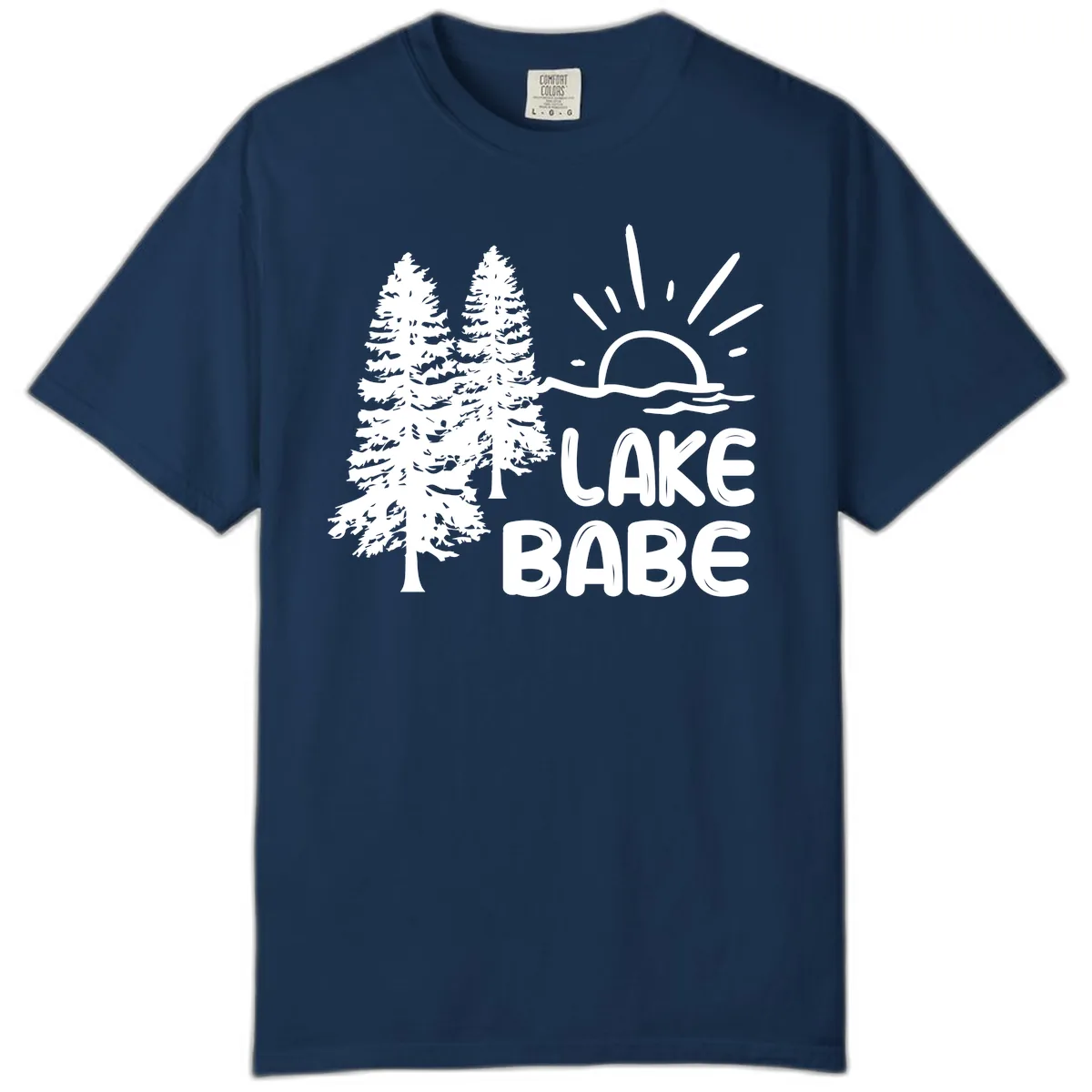 Lake Babe Mountain Trees Sun Design Comfort Color in Navy