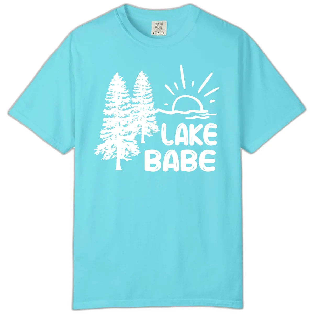 Lake Babe Mountain Trees Sun Design Comfort Color in Lagoon Blue