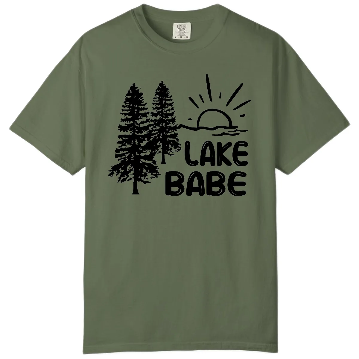 Lake Babe Mountain Trees Sun Design Comfort Color in Sage