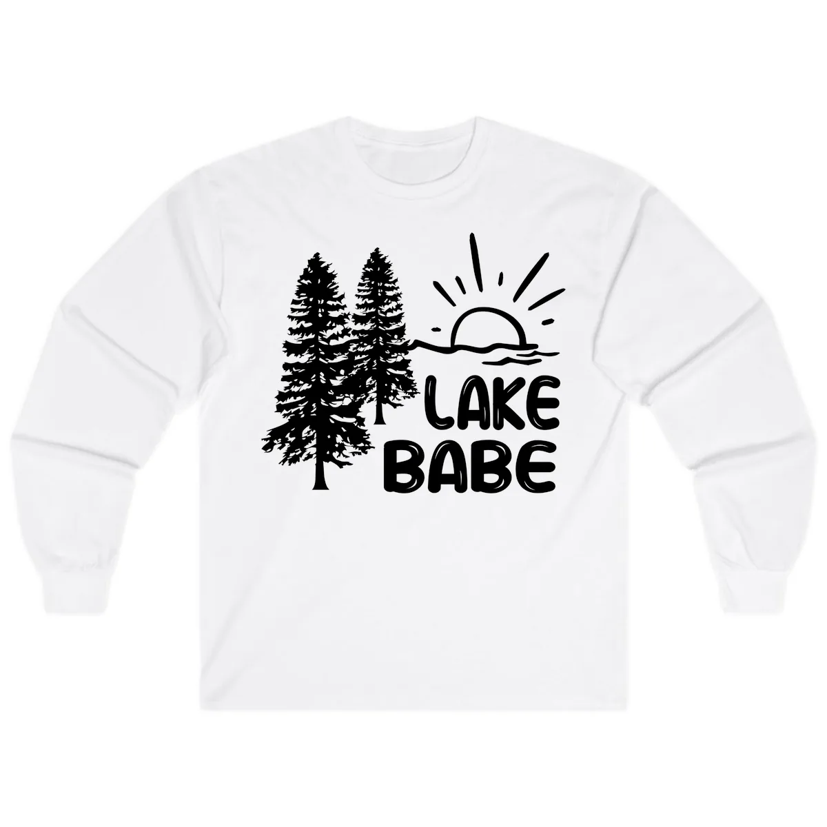 Lake Babe Mountain Trees Sun Design Long Sleeve in White