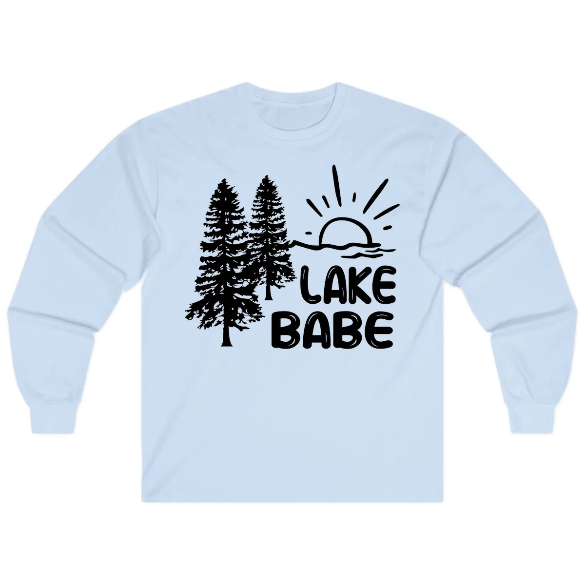 Lake Babe Mountain Trees Sun Design Long Sleeve in Light Blue