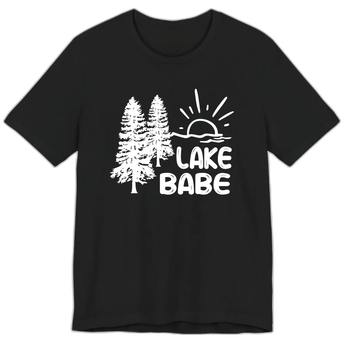 Lake Babe Mountain Trees Sun Design Premium T-Shirt in Black