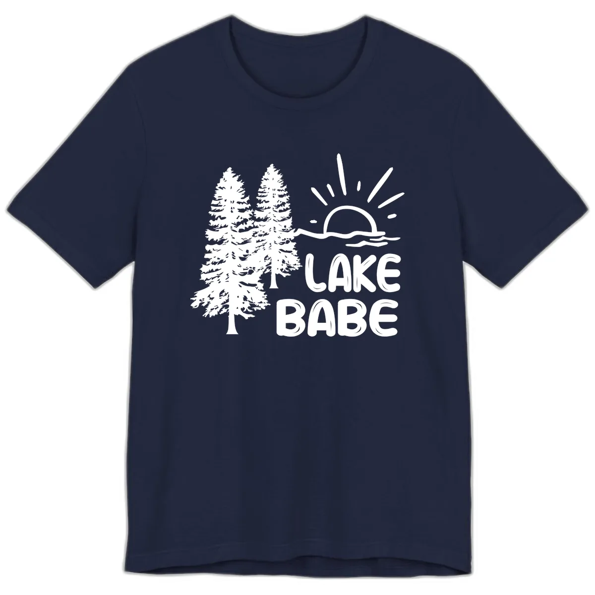 Lake Babe Mountain Trees Sun Design Premium T-Shirt in Navy