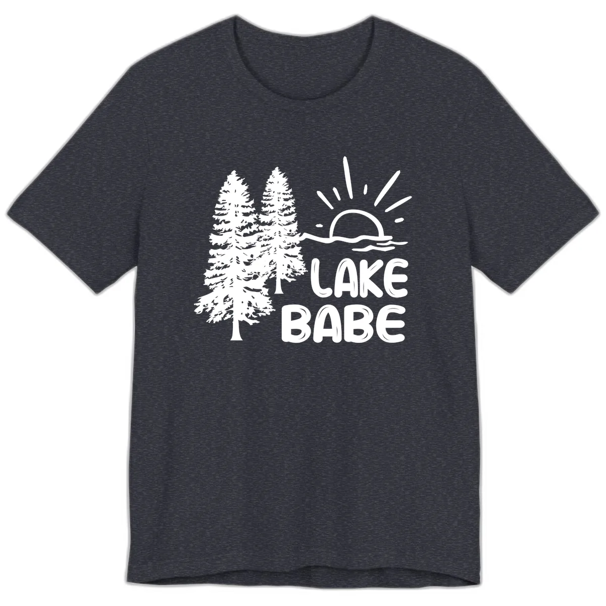 Lake Babe Mountain Trees Sun Design Premium T-Shirt in Heather Navy