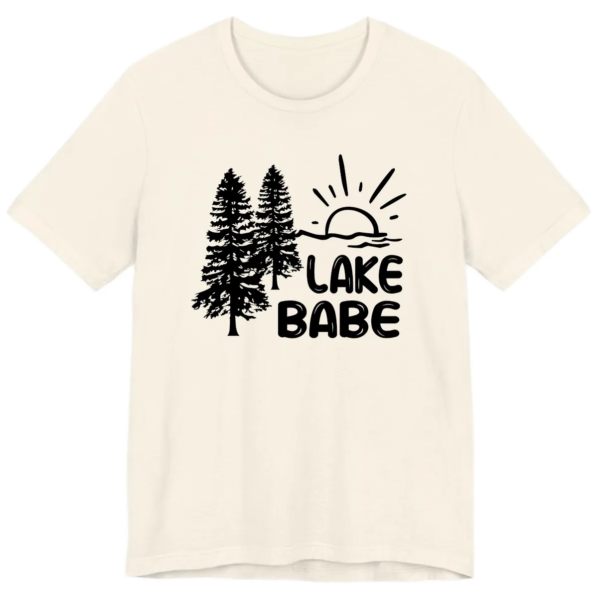 Lake Babe Mountain Trees Sun Design Premium T-Shirt in Natural
