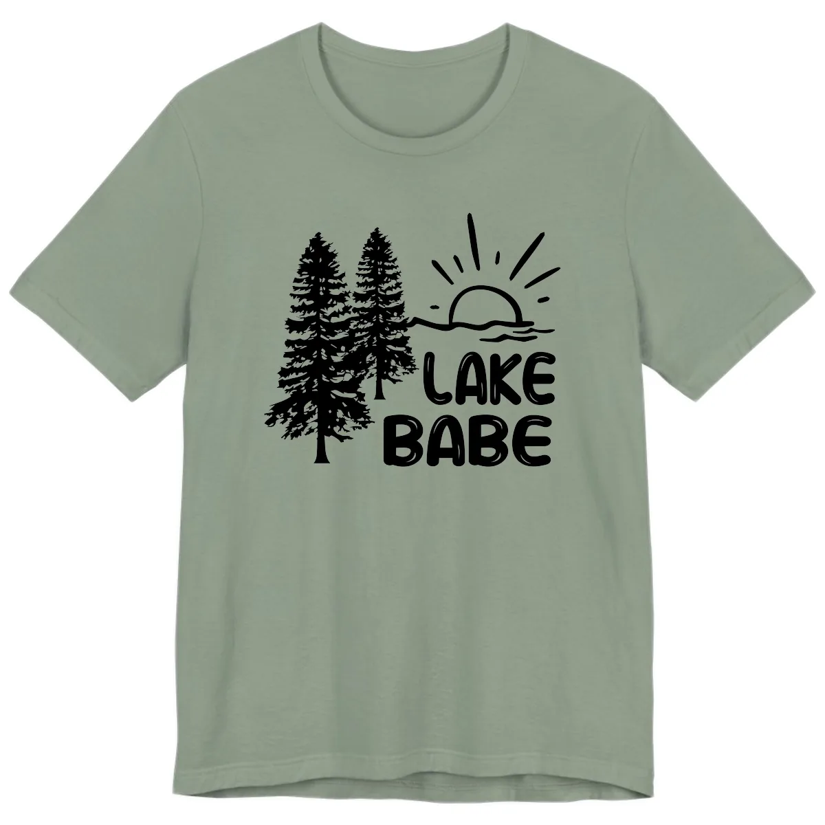 Lake Babe Mountain Trees Sun Design Premium T-Shirt in Sage