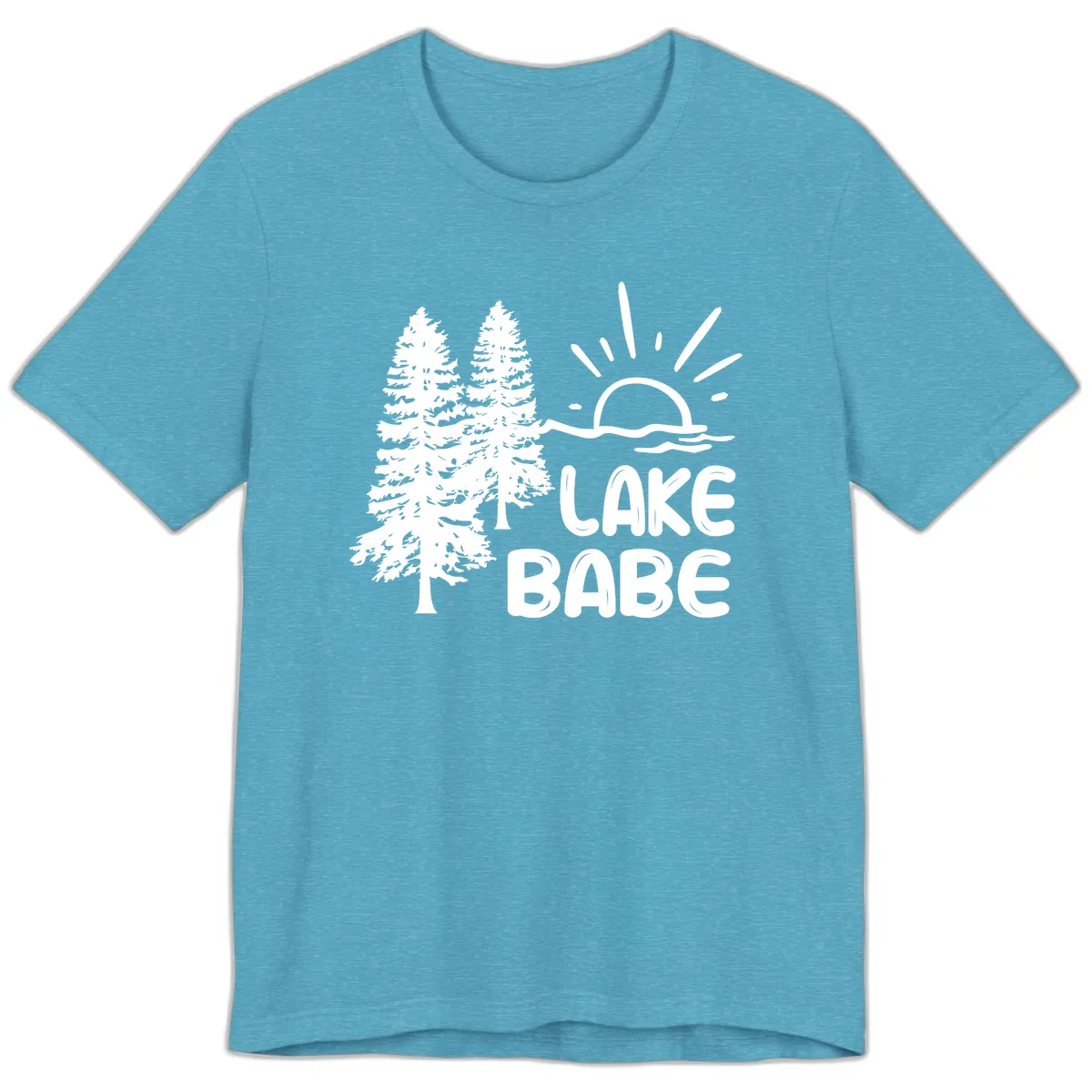 Lake Babe Mountain Trees Sun Design Premium T-Shirt in Heather Aqua