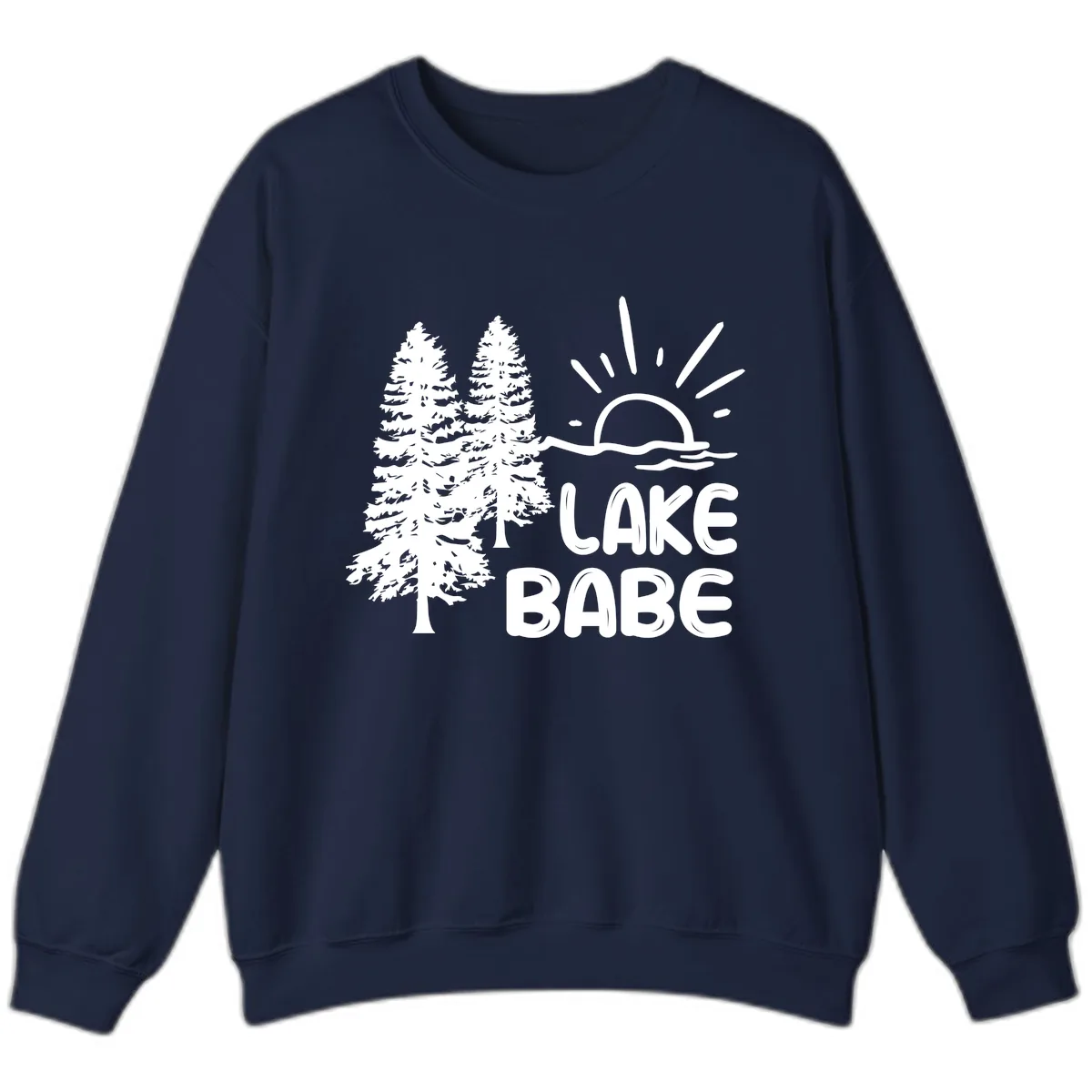 Lake Babe Mountain Trees Sun Design Sweatshirt in Navy