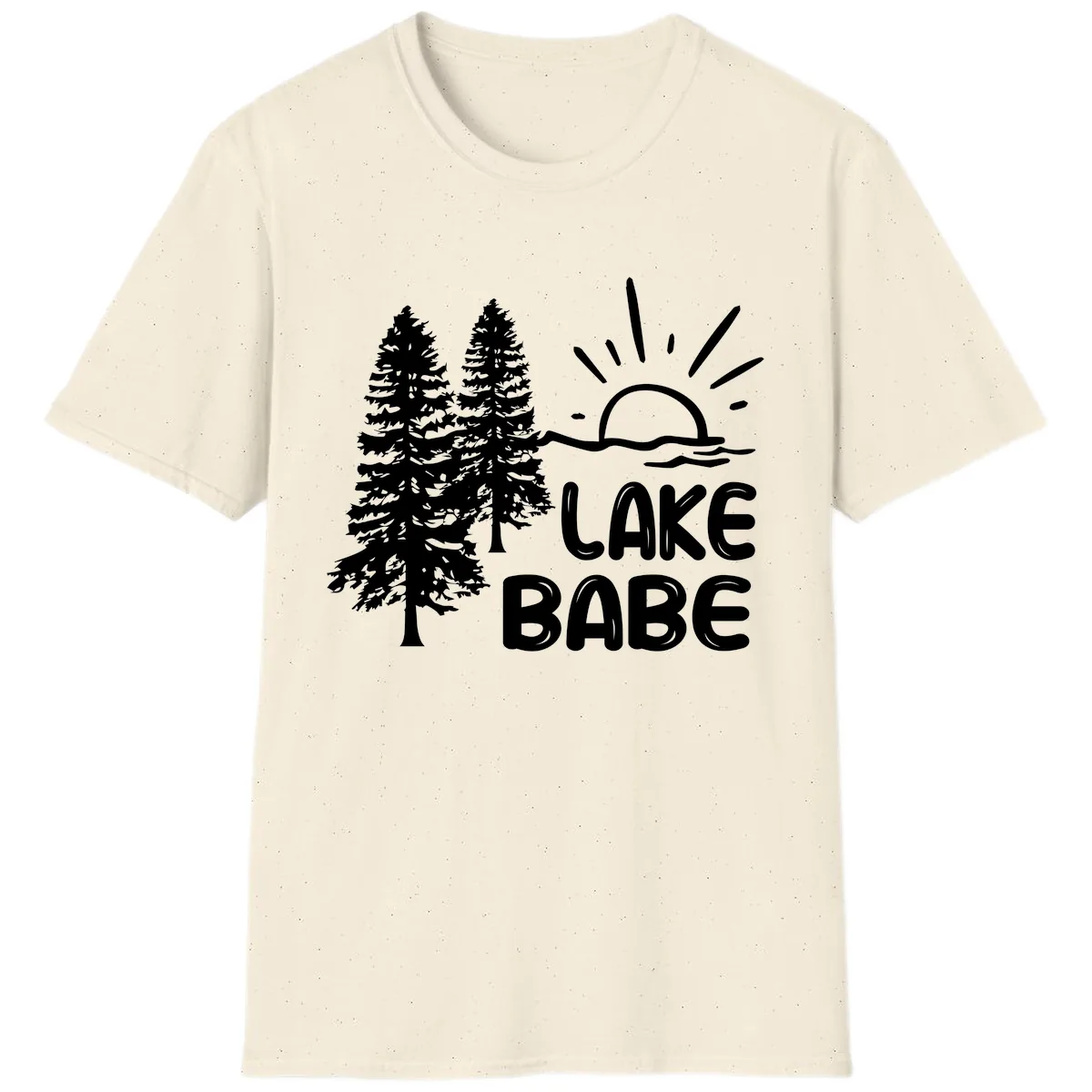 Lake Babe Mountain Trees Sun Design T-Shirt in Natural