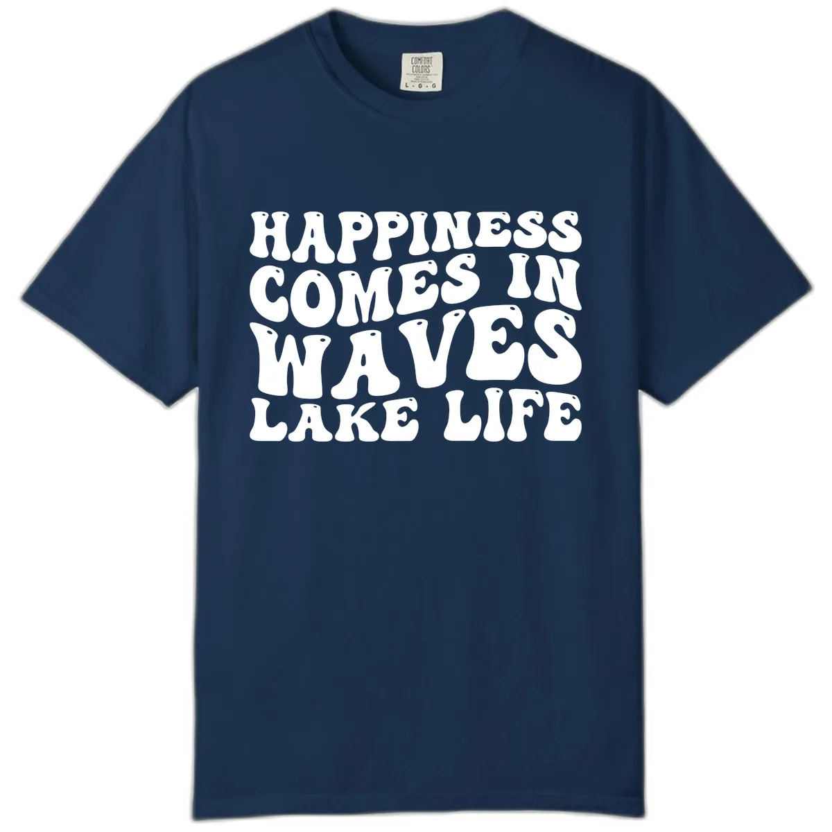 Happiness Comes In Waves Lake Life Comfort Color in Navy