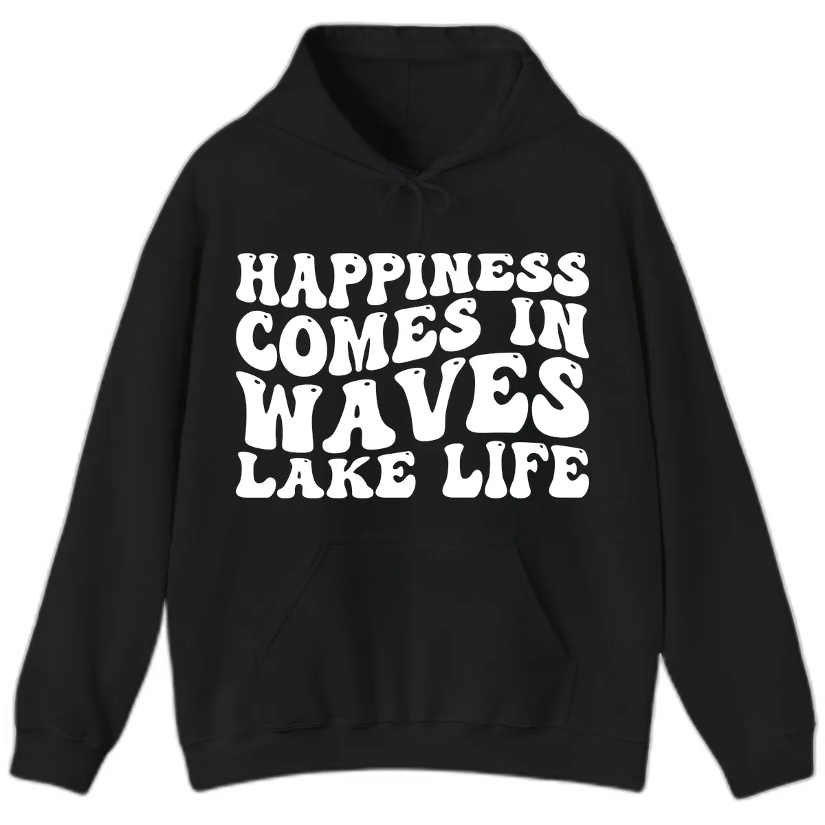 Happiness Comes In Waves Lake Life Hoodie in Black