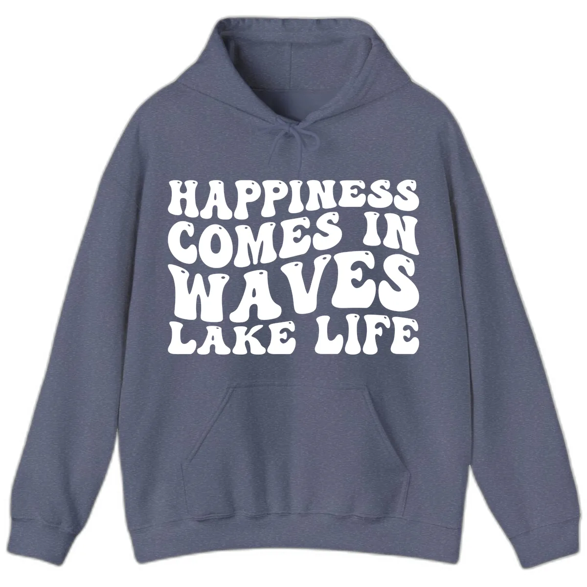 Happiness Comes In Waves Lake Life Hoodie in Heather Navy