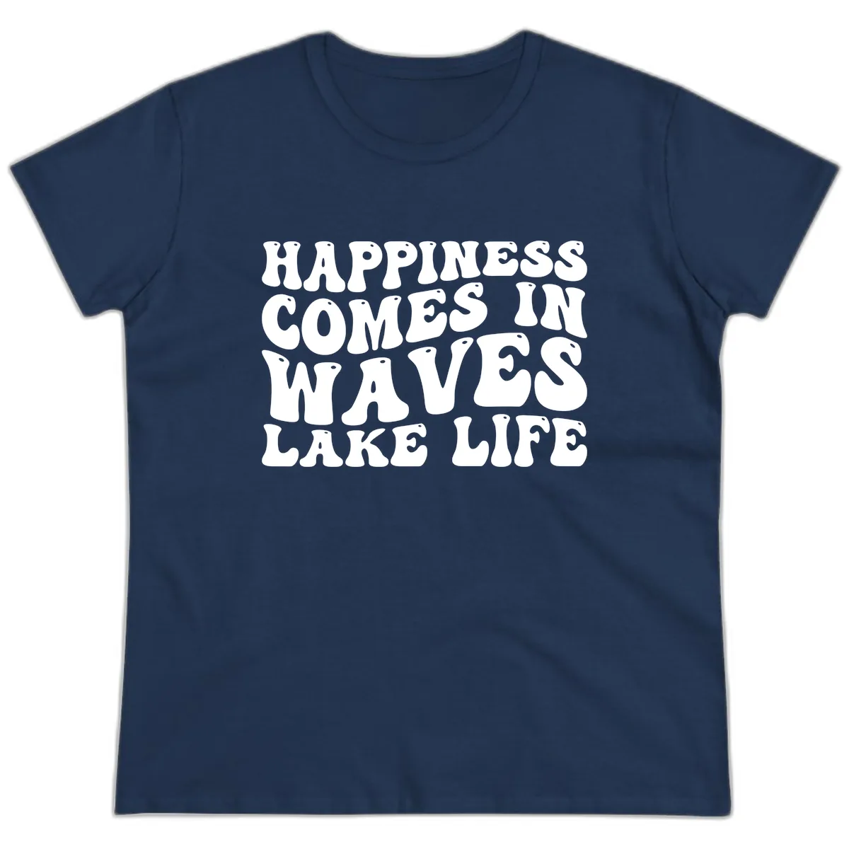 Happiness Comes In Waves Lake Life Ladies Tee in Navy